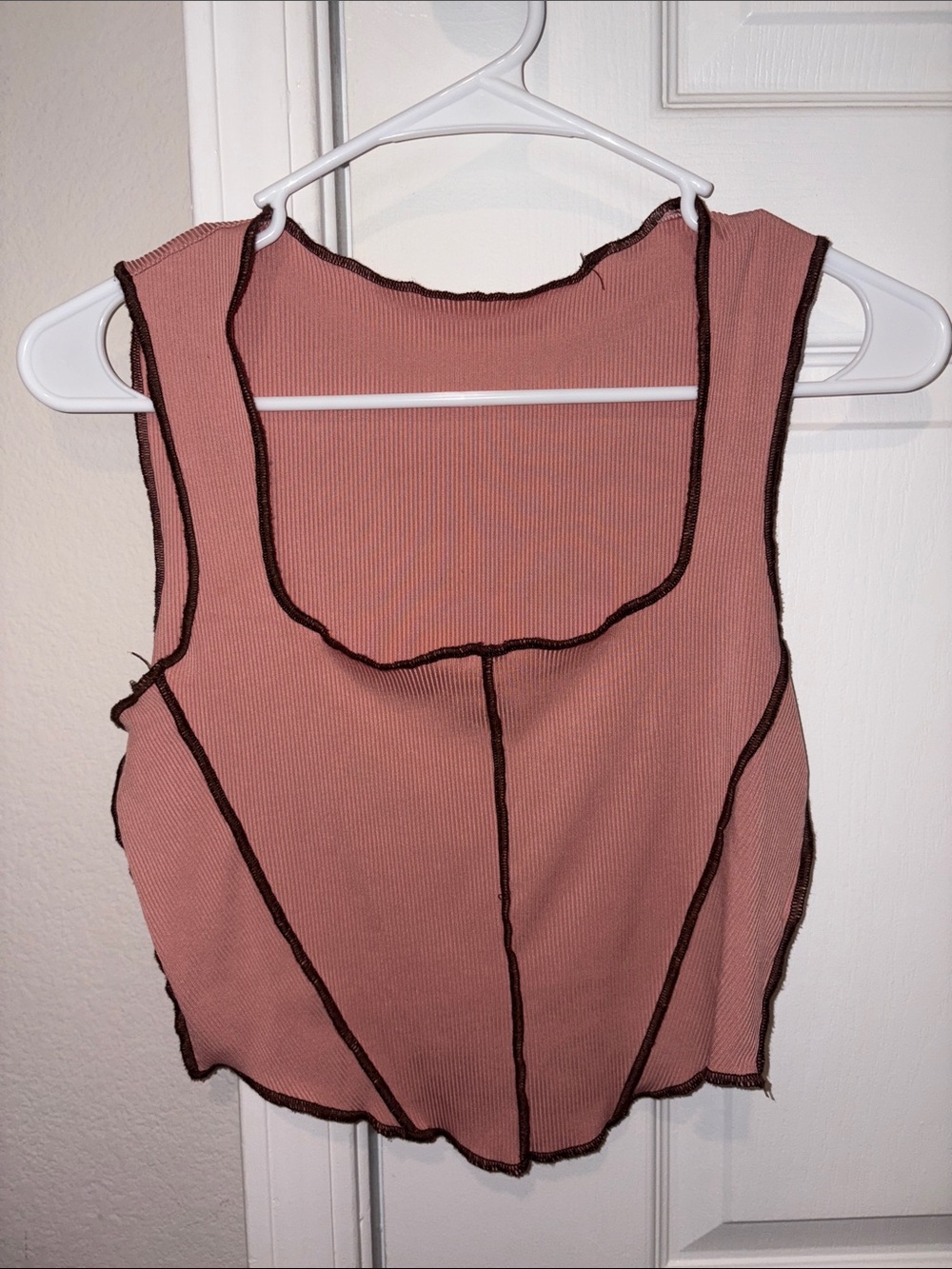 Women’s Ribbed Contrast Seam Tank Top - Dusty Rose